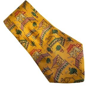 VTG SALVATORE FERRAGAMO 3.5" gold Elephant‎ Tiger Camel Monkey SILK TIE LUXURY